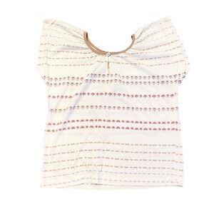 Vintage 60s 70s Beeline Blouse Keyhole Floral Stripe Knit Secretary Boho Ivory S